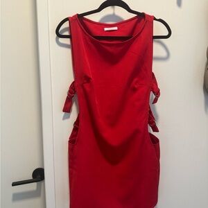 Peppermayo Red Cut Out Tie Front Sheath Dress